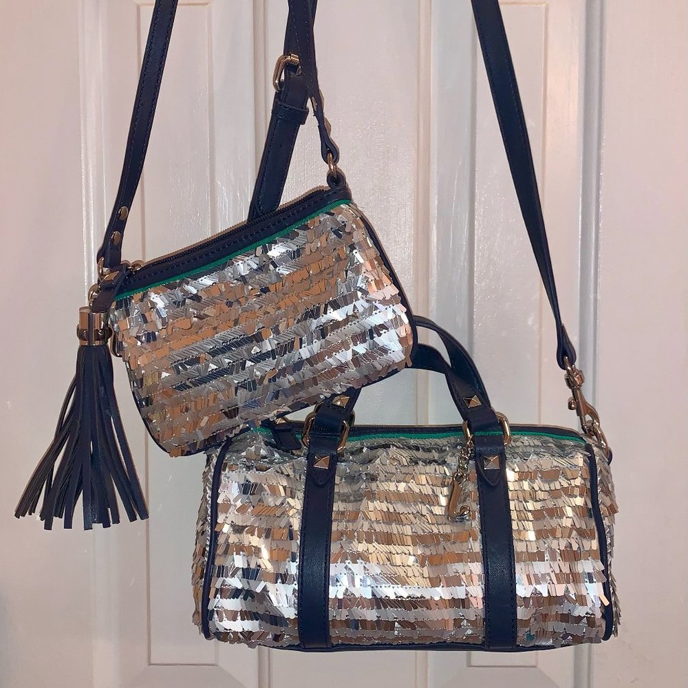Silver Sequin Green and Navy Juicy Couture Purse and Crossbody Set